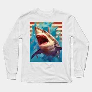 American Flag Patriotism and Freedom Great White Shark Long Sleeve T-Shirt